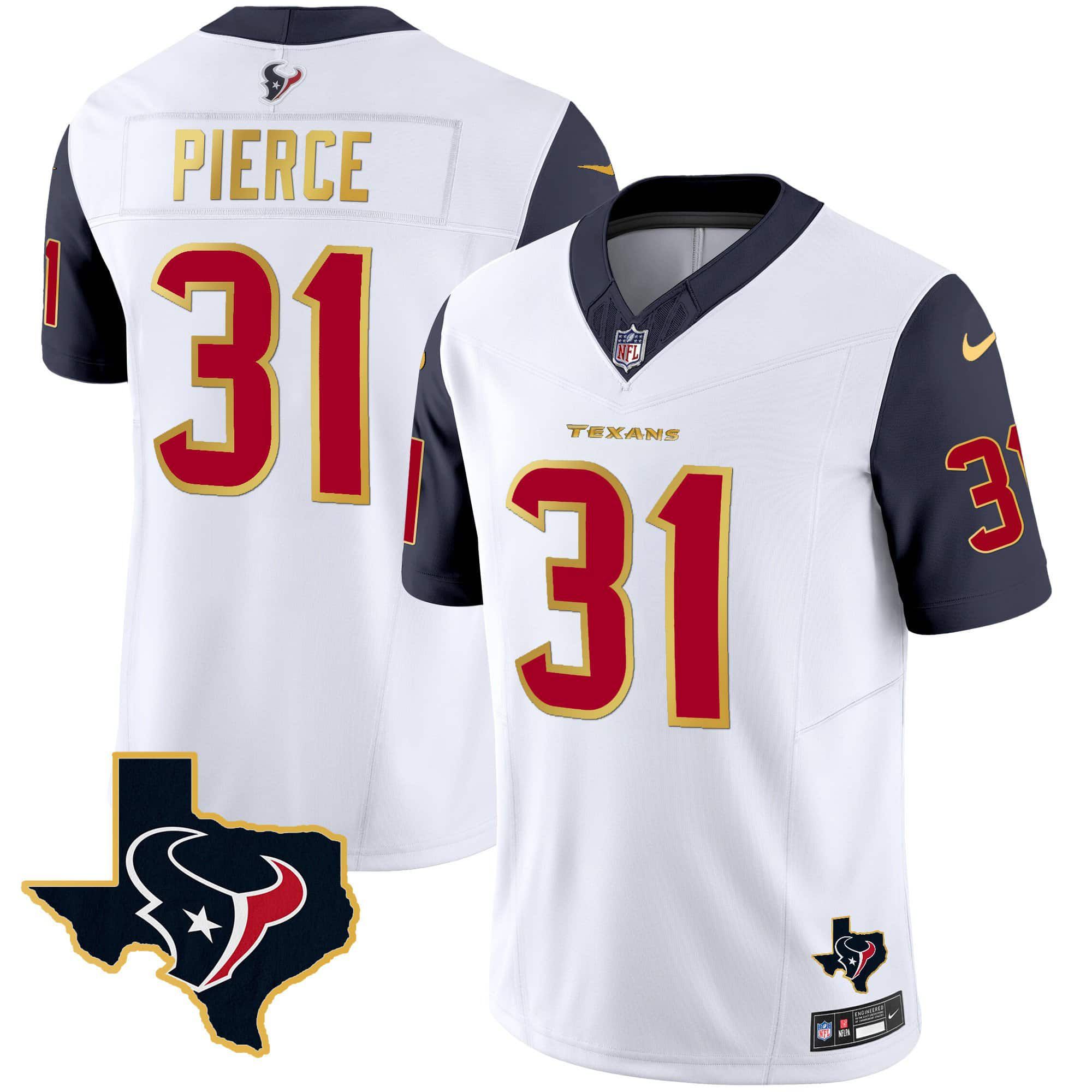 Men Houston Texans #31 Pierce White Gold 2024 Nike Trim Vapor NFL Jersey style 1